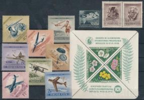 1942-1958 Összeállítás, benne Repülőnap sor, FIP I. blokk, Bélyegnap szelvényes bélyeg + Kormányzóhelyettesi gyászbélyeg 9 csillag lemezhibával