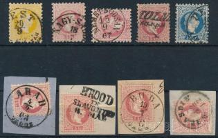 1867 9 db bélyeg: Német-Bogdása, Arad, Tolna, Buda, Warasdin és egyéb bélyegzésekkel