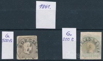 1861 2 db Hírlapbélyeg "BORSZÉK" és "FELSŐ-BÁNYA" bélyegzéssel
