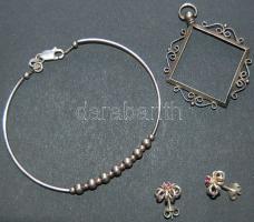 Kis ezüst tétel: Karkötő, pár fülbevaló, medál / lot of silver jewelleries 7,4 g