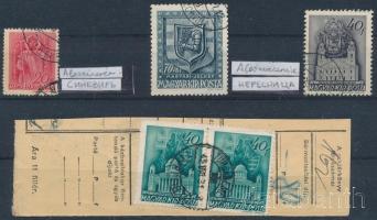 1942 "TURJA-REMETE"kétnyelvű bélyegzés kivágáson + 3 db másik kétnyelvű bélyegzés részlet