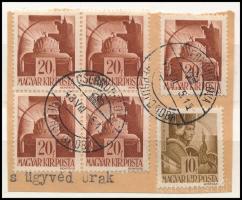 1943 "CSERNOHOLOVA" (Kárpátalja) kétnyelvű bélyegzés 6 bélyeges levélkivágáson