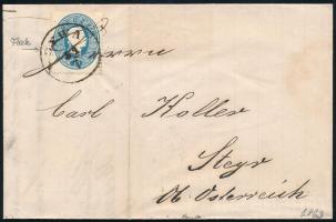 1863 15kr festékfoltokkal, távolsági levélen / 15kr with paint spots, on domestic cover "DEWA" - Steyer