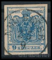 1850 9kr élénk kék MP III. látványos lemezhibával