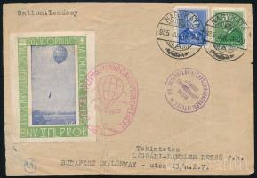 1935 Levelezőlap V. Filprok levélzáróval, "V. FILPROK A PRZEMYSLI REPÜLŐ ÉS BALLONPOSTA EMLÉKÉRE" / Postcard with label and special cancellation