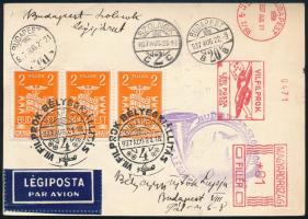 1937 Légi levelezőlap "BUDAPEST-SZOLNOK" + "VII. FILPROK BÉLYEGKIÁLLÍTÁS" / Airmail postcard