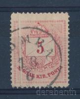 1874 5kr végigfutó függőleges papírránccal