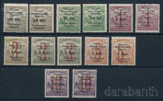Nyugat-Magyarország VI. 1921 13 klf bélyeg Bodor vizsgálójellel, közte teljes sor