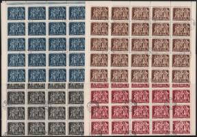 1950 Felszabadulás II. sor hajtott ívekben, a 2Ft 10. ívhelyén a kar alatt fehér folt lemezhiba, a 40f és 1Ft ívszéli dátummal, a 60f ív szélén makkos vízjelrészlet