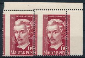 1950 Petőfi Sándor III. 60f ívsarki pár durván elfogazva
