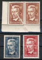1950 Petőfi Sándor III. 3 db bélyeg papírránccal, az egyik párban