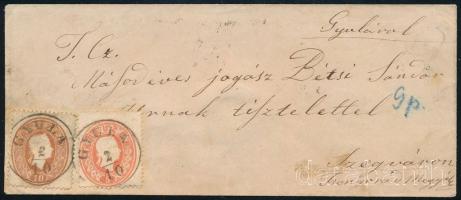 1861 Levél 5kr + 10kr bérmentesítéssel, "GYULA" - Szegvár