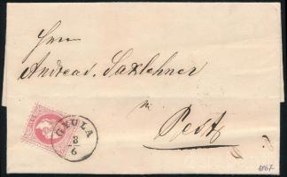 1867 Levél 5kr bérmentesítéssel a Saxlehner-levelezésből, 'GYULA' - 'PEST'