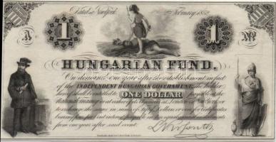 Emigrációs Kossuth-bankó 1852. 1$ "A3" próbanyomat sorszám nélkül! T:I R!