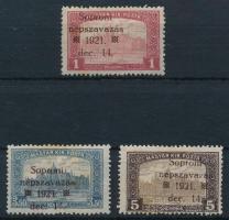 Nyugat-Magyarország VIII. 1921 Parlament 1K, 3,50K és 5K Bodor vizsgálójellel