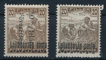 Nyugat-Magyarország III. 1921 Arató 20f az előoldalra került, fordított hátoldali felülnyomattal, Bodor vizsgálójellel