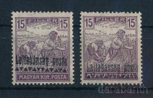 Nyugat-Magyarország III. 1921 Arató 15f látványosan eltolódott felülnyomással, Bodor vizsgálójellel + támpéldány