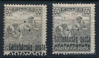 Nyugat-Magyarország III. 1921 Arató 60f eltolódott felülnyomással és hármaslyukasztással, Bodor vizsgálójellel + támpéldány