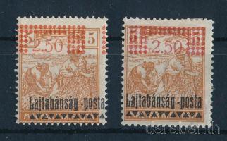 Nyugat-Magyarország III. 1921 Arató 2,50K/5f látványosan eltolódott felülnyomással, Bodor vizsgálójellel (ránc / crease) + támpéldány