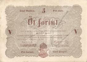 1848 5Ft "Kossuth bankó" barna hátlapi alapnyomattal, korabeli áthúzással érvénytelenítve! T:II