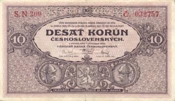 Csehszlovákia 1922. 10K "SPECIMEN" perforációval! T:II