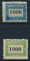 Nyugat-Magyarország VII. 1921 Portó 1000f eltérő kék színárnyalatban + támpéldány, mindkettő Bodor vizsgálójellel