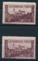 Nyugat-Magyarország VII. 1921 50K \"hold\" lemezhibával, Bodor vizsgálójellel + támpéldány