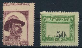 Nyugat-Magyarország VII. 1921 10K látványosan elfogazva + Portó 50f elcsúszott értékszámmal, Bodor vizsgálójellel