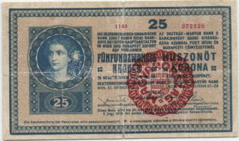 1918. 25K kis méretű sorszámozással és "Magyarország" lebélyegzéssel!, hullámos hátlap T:III