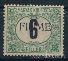 Fiume 1918 Portó 6f M.II. felülnyomással, VIIa vízjellel, Bodor vizsgálójellel