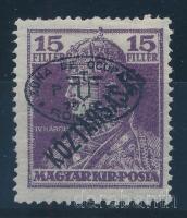 Debrecen I. 1919 Károly/Köztársaság 15f fekete felülnyomattal, Bodor vizsgálójellel