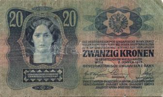 1913. 20K + 1915. 10K mindkettő csehszlovák bélyeggel T:III-/IV