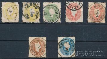 1861 7 db bélyeg, közte teljes sor, szép / olvasható bélyegzésekkel (2kr sarokhiba / missing corner)