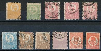 1871 Kőnyomat 9 db bélyeg, közte sor és 2 Hírlapbélyeg, közte kék bélyegzés