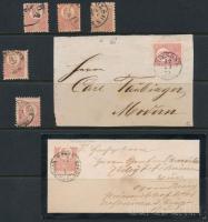 1871 Kőnyomat 5kr összeállítás: 5 db bélyeg, 1 levél és 1 levél előlap