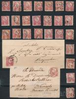 1871 Réznyomat 5kr összeállítás: 51 db bélyeg és 4 levél 2 berakólapon