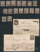 1871 Réznyomat 15kr összeállítás: 16 db bélyeg és 1 levél, 1 előlap