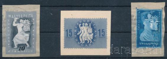 1946 2 db Konecsni "Köztársasági emlék" bélyegterv vázlat + 1 megvalósult bélyeg