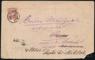 1873 Réznyomat 5kr + 10kr ajánlott levélen "LIPTÓ ST. MIKLÓS" - "PEST" , visszaküldve