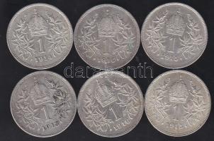 Ausztria 1913-16. 1K Ag (6x) 4klf évszámmal T:2,3