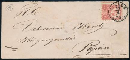 1873 Képbe fogazott Réznyomat 5kr levélen Siklósról Pápára
