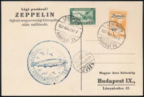 1931 Zeppelin magyarországi körrepülés légi levelezőlap Zeppelin 1P bélyeggel