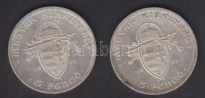 1938 5P "Szent István" (2x) Ag T:2 ph