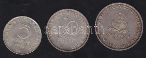 1948. 5Ft "Petőfi" + 10Ft "Széchenyi" + 20Ft "Táncsics" Ag T:2 kis ph