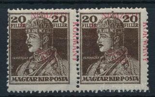 Szeged 1919 Károly 20f pár elcsúszott felülnyomattal, Bodor vizsgálójellel