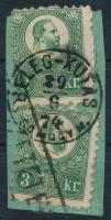 1871 Réznyomat 3kr 2 db bélyeg utalványdarabon, "BELEG-KUTAS / SOMOGY M." (Gudlin 400 pont)