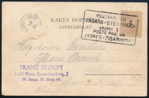 1898 Zágráb képeslap 2kr bélyeggel, POSTAKALAUZ ZÁGRÁB - STEINBRÜCK KÖZÖTT kétnyelvű bélyegzéssel