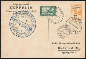 1931 Zeppelin 1P + Légiposta 12f bélyeg levelezőlapon Budapestre