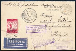 1934 Légi levelezőlap "DEBRECEN-BUDAPEST"