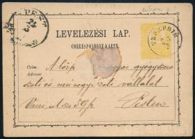 1871 Levelezőlap "ragyás fejű" díjjeggyel, nagyon korai dátummal (1971.03.23.) "VESZPRIM" - "PEST"